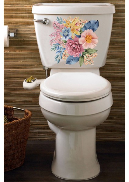 Sulu Boya Mor Pembe Lila Güller Klozet Sticker Banyo Sticker