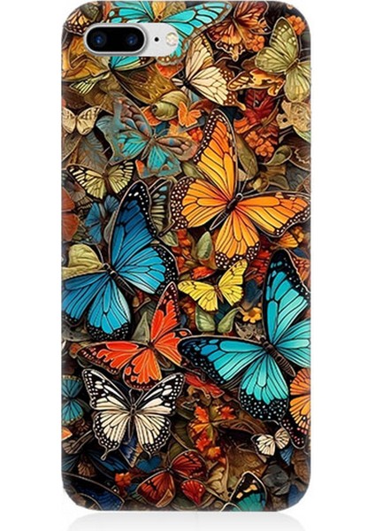 Apple iPhone 8 Plus Uyumlu Silikon Kılıf Pastel Renkli Kelebekler