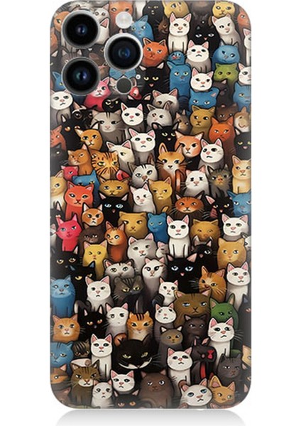 Apple iPhone 13 Pro Uyumlu Silikon Kılıf Renki Sevimli Kediler