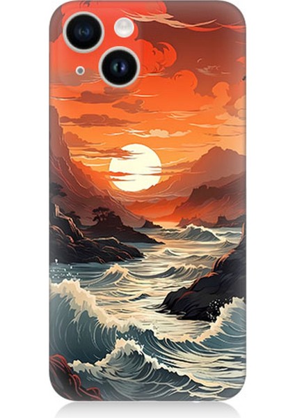 Apple iPhone 13 Mini Uyumlu Silikon Kılıf Deniz Dağ ve Gün Batımı