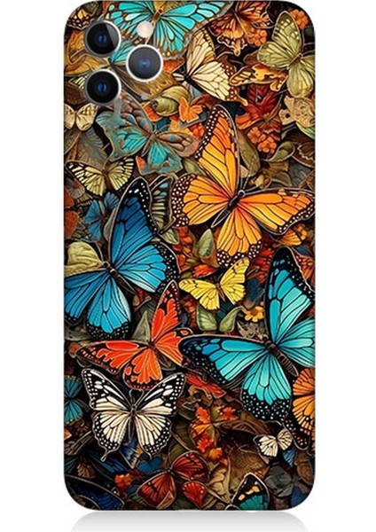 Apple iPhone 11 Pro Uyumlu Silikon Kılıf Pastel Renkli Kelebekler