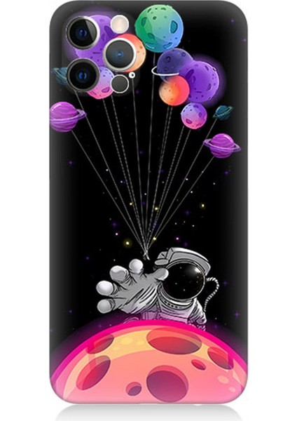 Apple iPhone 12 Pro Uyumlu Silikon Kılıf Astranot ve Uçan Balonlar