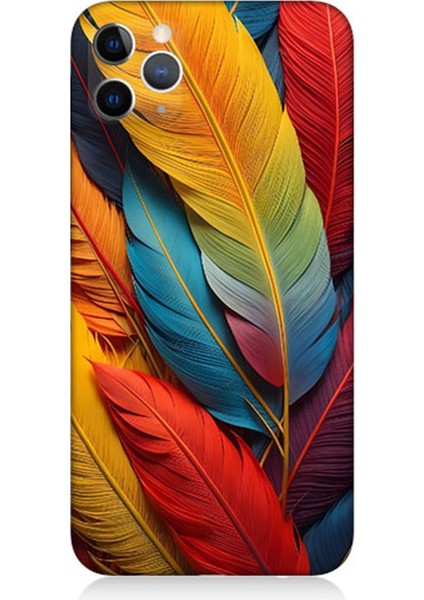 Apple iPhone 11 Pro Max Uyumlu Silikon Kılıf Pastel Renkli Tüyler