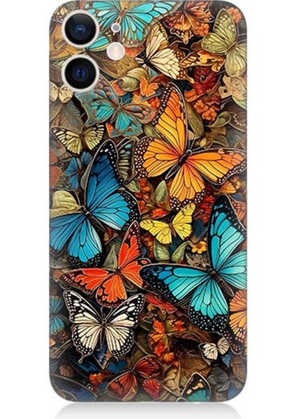 Apple iPhone 12 Mini Uyumlu Silikon Kılıf Pastel Renkli Kelebekler
