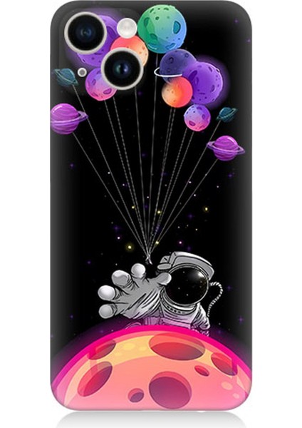 Apple iPhone 14 Plus Uyumlu Silikon Kılıf Astranot ve Uçan Balonlar
