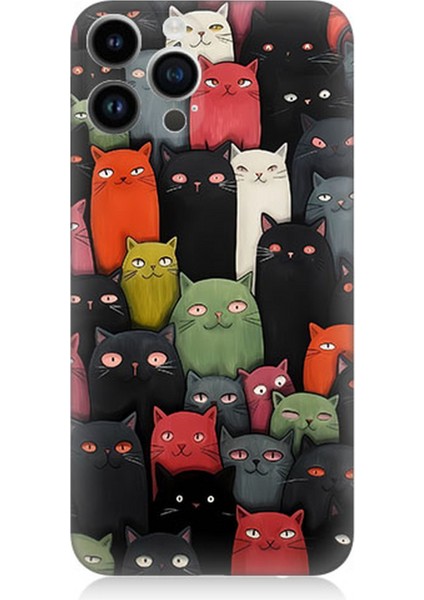 Apple iPhone 13 Pro Max Uyumlu Silikon Kılıf Komik Kedi Yüzleri