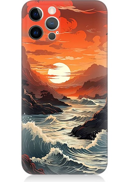 Apple iPhone 12 Pro Uyumlu Silikon Kılıf Deniz Dağ ve Gün Batımı
