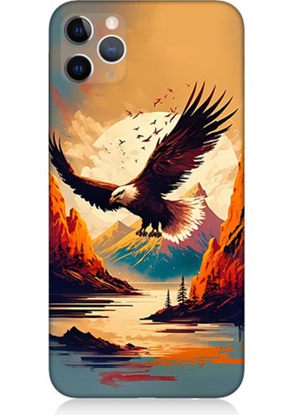 Apple iPhone 11 Pro Max Uyumlu Silikon Kılıf Uçan Siyah Beyaz Kartal