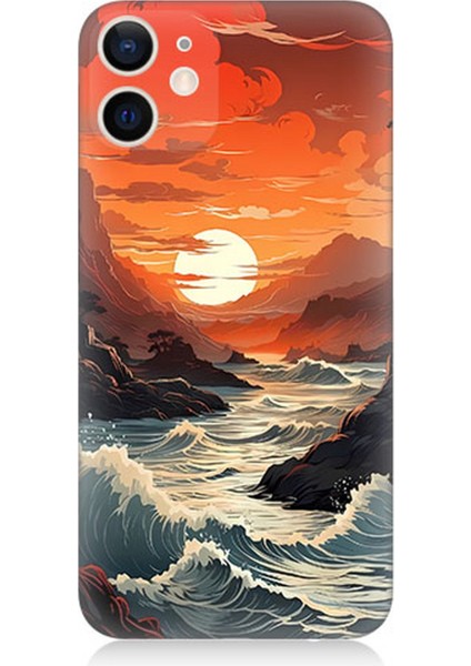 Apple iPhone 12 Mini Uyumlu Silikon Kılıf Deniz Dağ ve Gün Batımı
