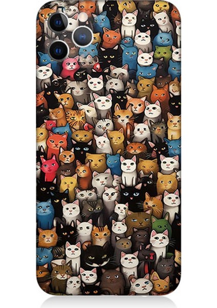 Apple iPhone 11 Pro Uyumlu Silikon Kılıf Renki Sevimli Kediler