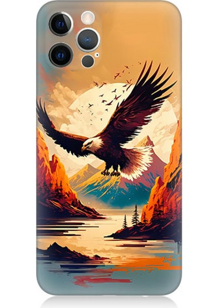 Apple iPhone 12 Pro Uyumlu Silikon Kılıf Uçan Siyah Beyaz Kartal