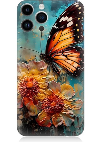 Apple iPhone 13 Pro Uyumlu Silikon Kılıf Altın Kelebek ve Papatya