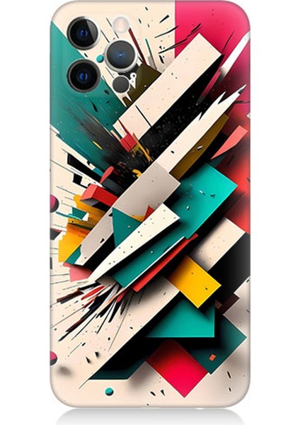 Apple iPhone 12 Pro Max Uyumlu Silikon Kılıf Renkli Geometrik Desenler