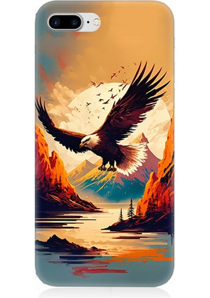 Apple iPhone 7 Plus Uyumlu Silikon Kılıf Uçan Siyah Beyaz Kartal