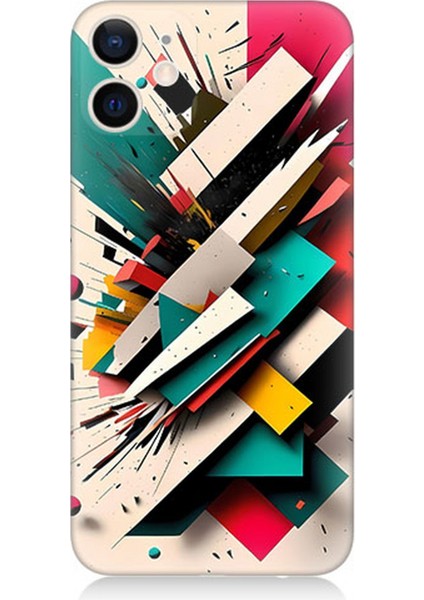 Apple iPhone 12 Mini Uyumlu Silikon Kılıf Renkli Geometrik Desenler