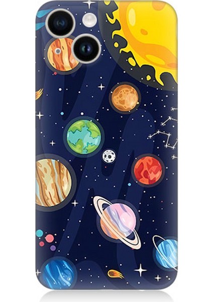 Apple iPhone 13 Mini Uyumlu Silikon Kılıf Gezegenler ve Yıldız Haritası