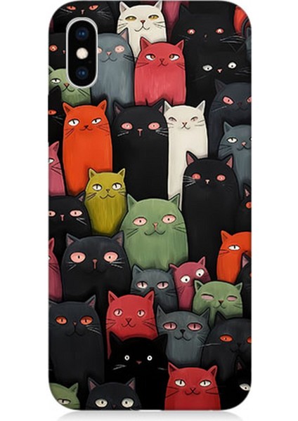 Apple iPhone Xs Uyumlu Silikon Kılıf Komik Kedi Yüzleri