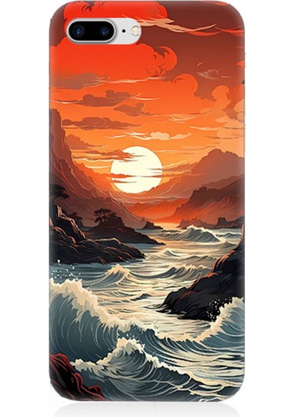 Apple iPhone 8 Plus Uyumlu Silikon Kılıf Deniz Dağ ve Gün Batımı