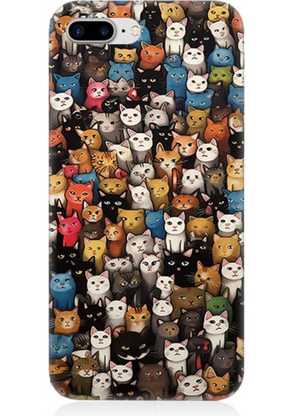 Apple iPhone 7 Plus Uyumlu Silikon Kılıf Renki Sevimli Kediler