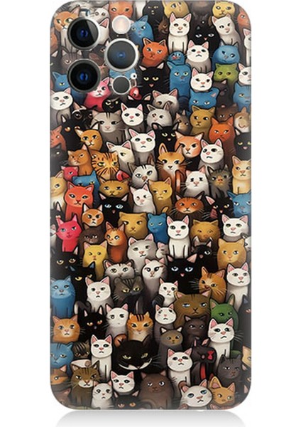 Apple iPhone 12 Pro Uyumlu Silikon Kılıf Renki Sevimli Kediler