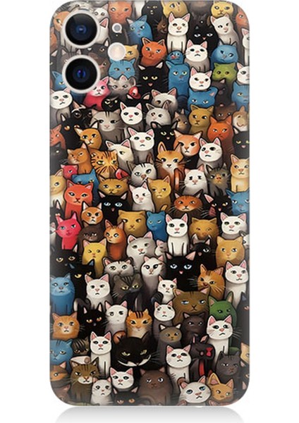 Apple iPhone 12 Mini Uyumlu Silikon Kılıf Renki Sevimli Kediler