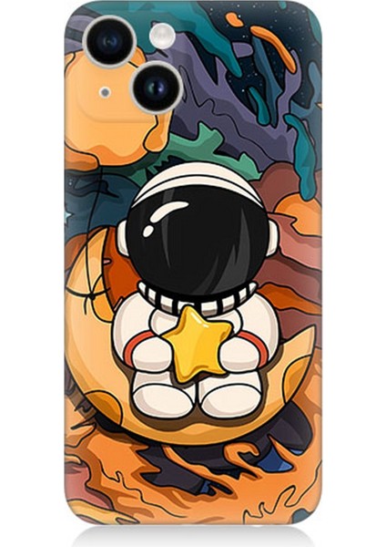 Apple iPhone 13 Mini Uyumlu Silikon Kılıf Astranot Ay ve Yıldız