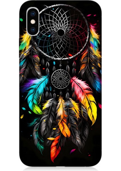 Apple iPhone x Uyumlu Silikon Kılıf Renki Dream Catcher Düş Kapanı