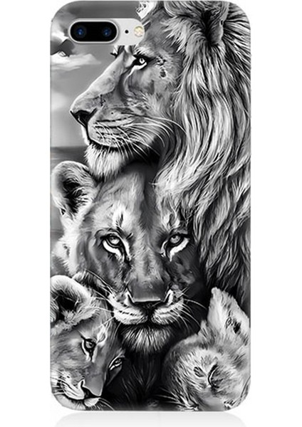 Apple iPhone 7 Plus Uyumlu Silikon Kılıf Siyah Beyaz Aslan Ailesi