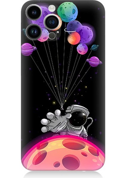 Apple iPhone 14 Pro Max Uyumlu Silikon Kılıf Astranot ve Uçan Balonlar