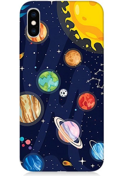 Apple iPhone Xs Max Uyumlu Silikon Kılıf Gezegenler ve Yıldız Haritası