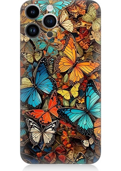 Apple iPhone 13 Pro Max Uyumlu Silikon Kılıf Pastel Renkli Kelebekler
