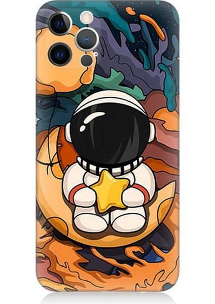 Apple iPhone 12 Pro Max Uyumlu Silikon Kılıf Astranot Ay ve Yıldız