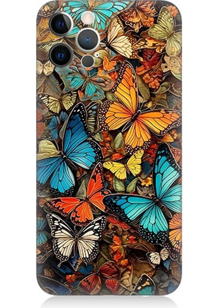 Apple iPhone 12 Pro Max Uyumlu Silikon Kılıf Pastel Renkli Kelebekler