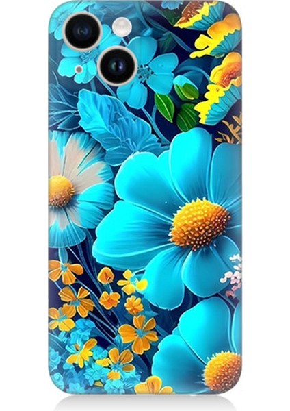 Apple iPhone 14 Plus Uyumlu Silikon Kılıf Mavi Sarı Çiçekler