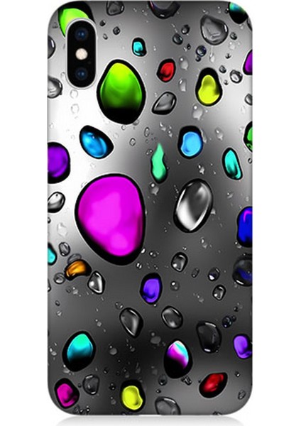 Apple iPhone Xs Max Uyumlu Silikon Kılıf Renkli Yağmur Damlaları