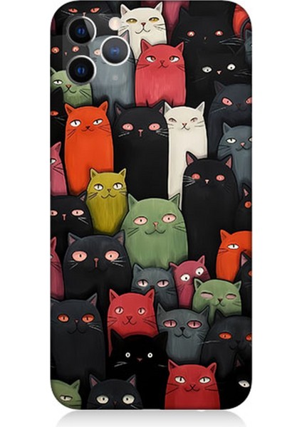 Apple iPhone 11 Pro Uyumlu Silikon Kılıf Komik Kedi Yüzleri