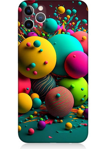 Apple iPhone 11 Pro Max Uyumlu Silikon Kılıf Renkli Küre Daireler