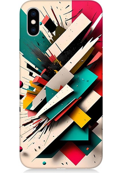Apple iPhone Xs Max Uyumlu Silikon Kılıf Renkli Geometrik Desenler