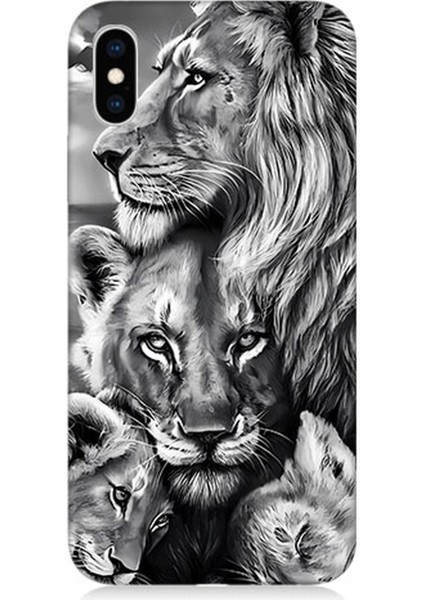 Apple iPhone Xs Max Uyumlu Silikon Kılıf Siyah Beyaz Aslan Ailesi