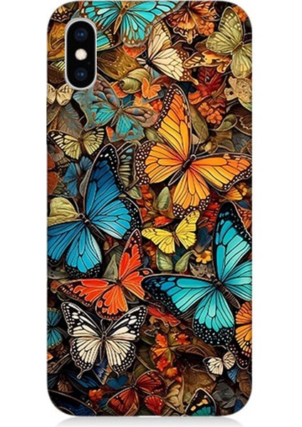 Apple iPhone Xs Uyumlu Silikon Kılıf Pastel Renkli Kelebekler