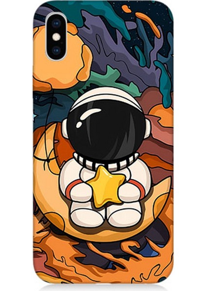 Apple iPhone Xs Max Uyumlu Silikon Kılıf Astranot Ay ve Yıldız
