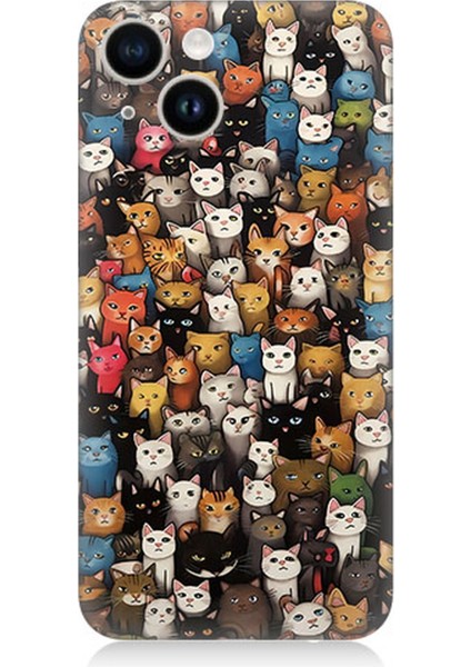 Apple iPhone 14 Plus Uyumlu Silikon Kılıf Renki Sevimli Kediler