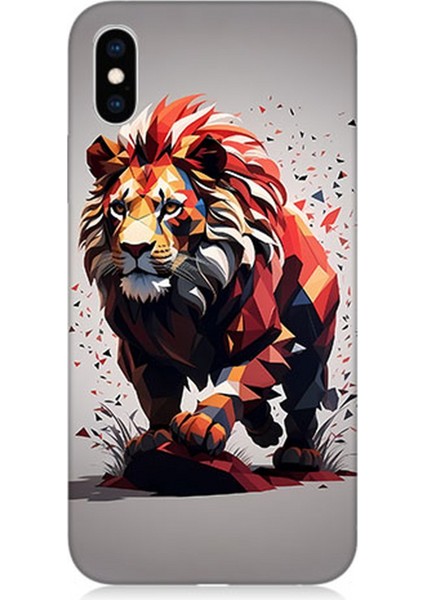 Apple iPhone Xs Max Uyumlu Silikon Kılıf Sarı Kırmızı Aslan
