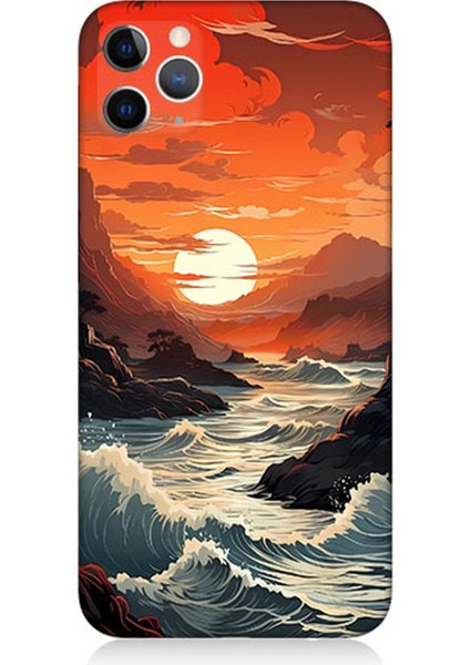 Apple iPhone 11 Pro Max Uyumlu Silikon Kılıf Deniz Dağ ve Gün Batımı