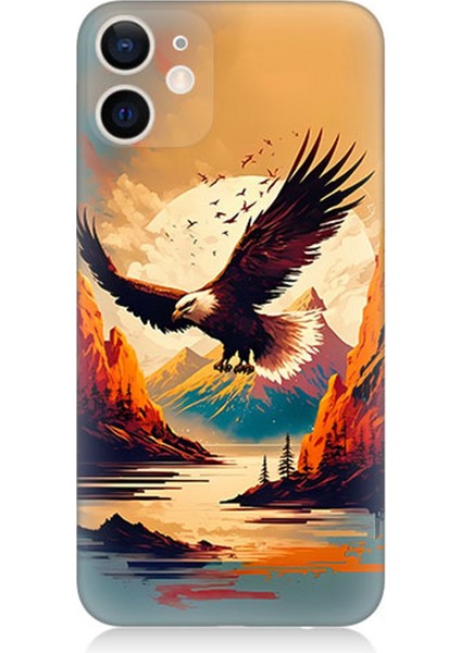 Apple iPhone 12 Mini Uyumlu Silikon Kılıf Uçan Siyah Beyaz Kartal