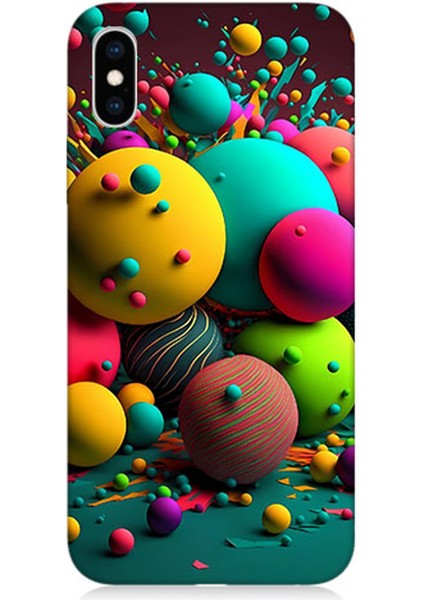 Apple iPhone Xs Max Uyumlu Silikon Kılıf Renkli Küre Daireler