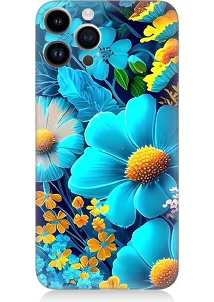 Apple iPhone 13 Pro Uyumlu Silikon Kılıf Mavi Sarı Çiçekler