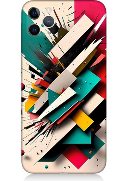 Apple iPhone 11 Pro Max Uyumlu Silikon Kılıf Renkli Geometrik Desenler