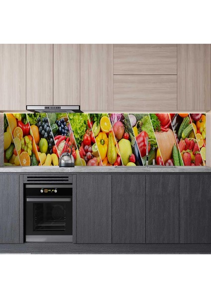 Mutfak Tezgah Arası Folyo Fayans Kaplama Folyosu Meyve Sebzeler 60X200 cm modelleri