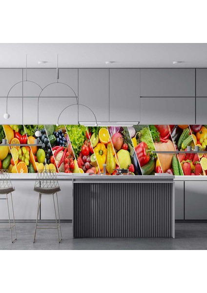 Mutfak Tezgah Arası Folyo Fayans Kaplama Folyosu Meyve Sebzeler 60X200 cm fırsatları